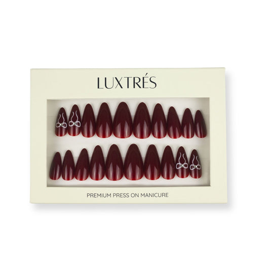 Burgundy Bow in Medium Almond