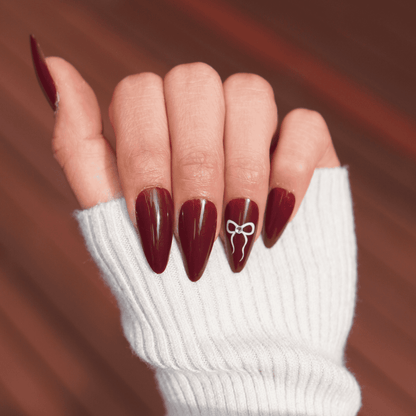 Burgundy Bow in Medium Almond